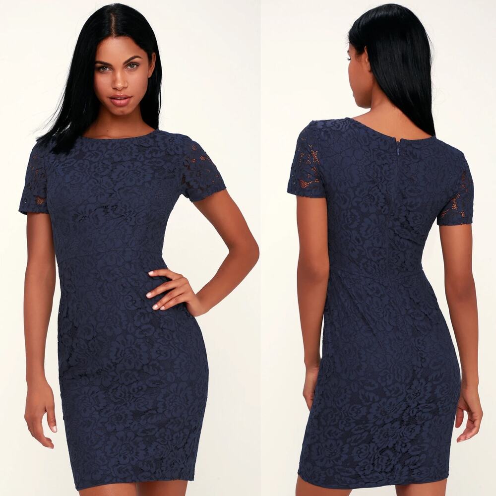 Lulus Polished to Perfection Navy Blue Lace Midi Dress